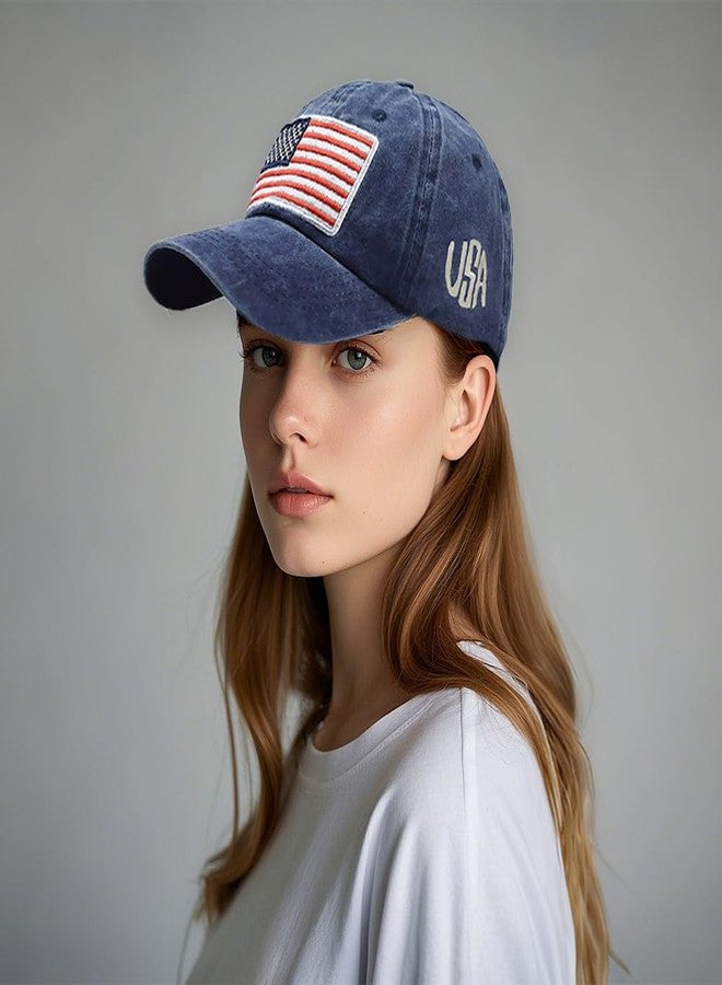 Ptduabenlu American Flag Baseball Cap for Men Women USA Embroidery Washed Adjustable Cotton Dad Hat - Image 3